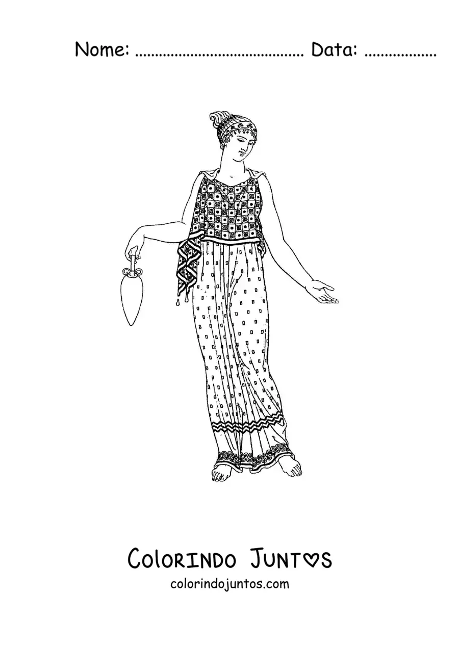 Desenho para colorir de mulher com vaso da antiga grécia
