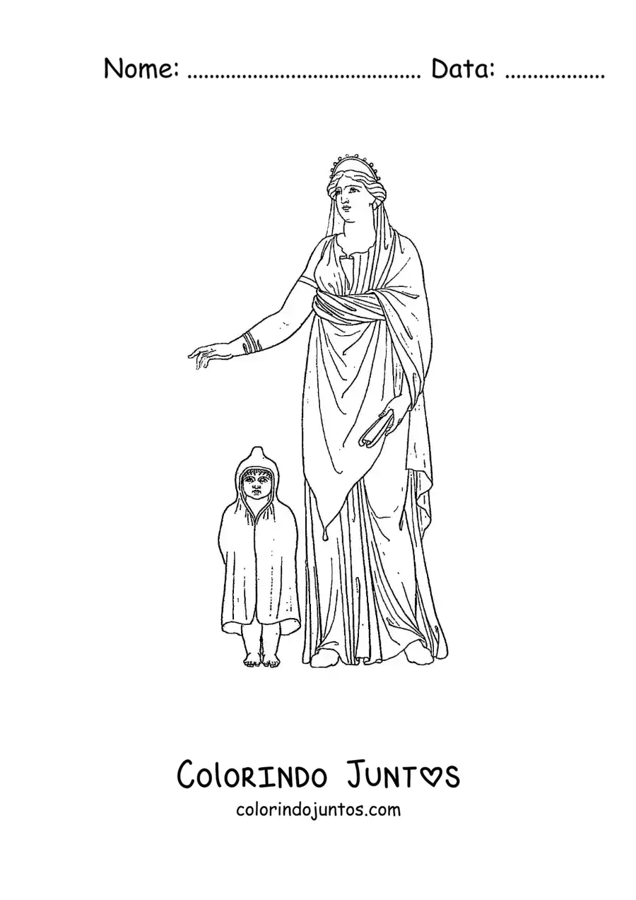 Desenho para colorir de mulher da antiga grécia com sua filha