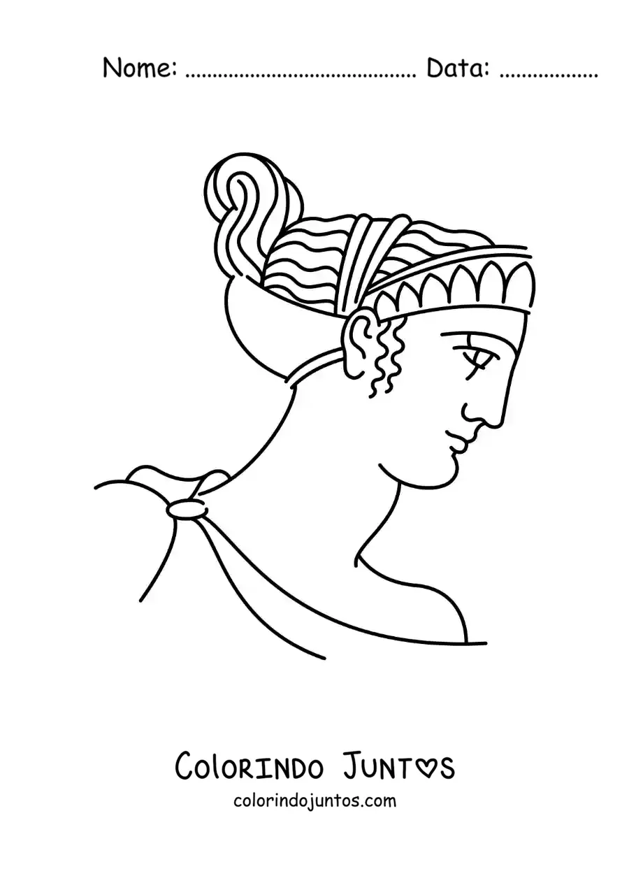 Desenho para colorir de rosto de mulher com penteado grego