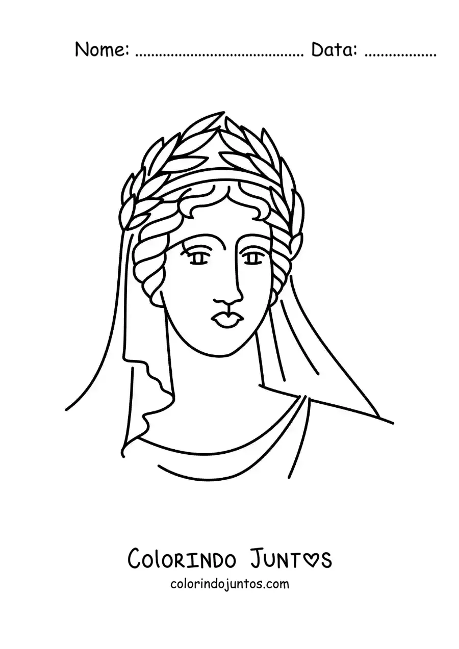 Desenho para colorir de mulher grega com coroa de louros