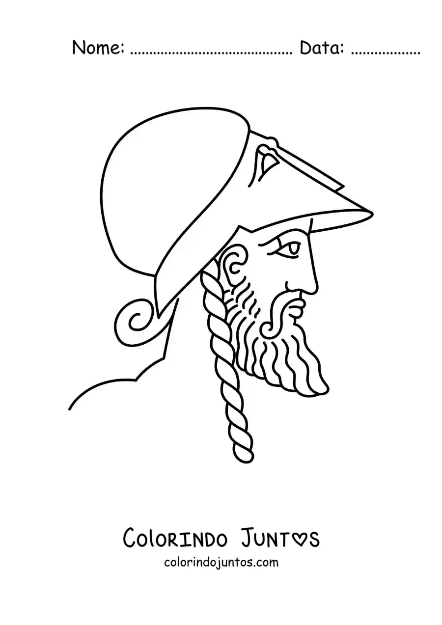 Desenho para colorir de homem da grécia antiga com um capacete