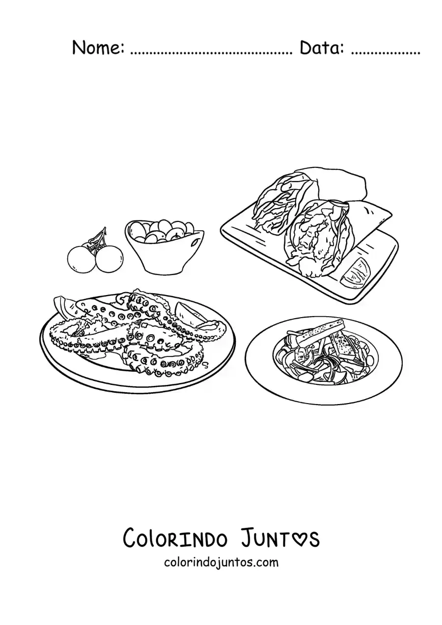 Desenho para colorir de pratos gregos
