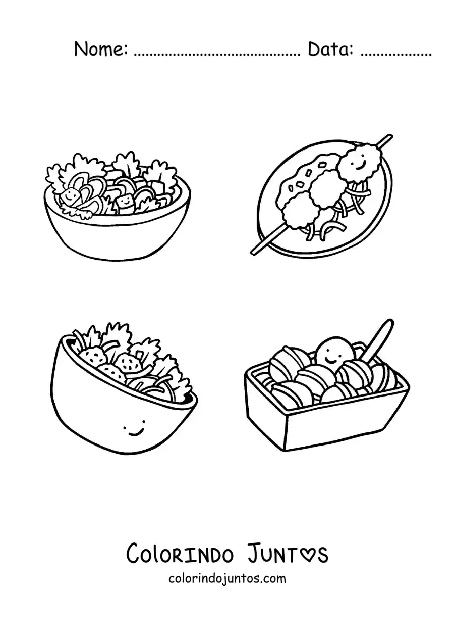Desenho para colorir de pratos tradicionais da cultura grega