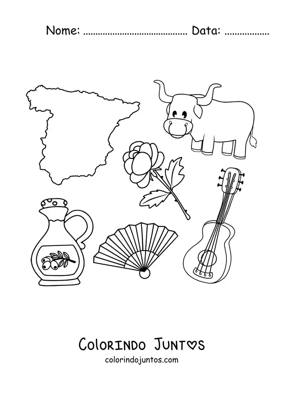 Desenho para colorir de espanhol animado com uma paella