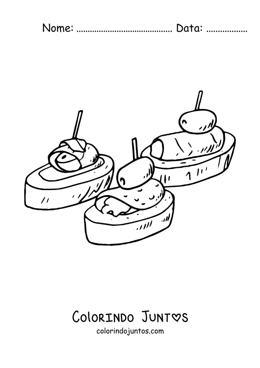 Desenho para colorir de tapas espanholas tradicionais