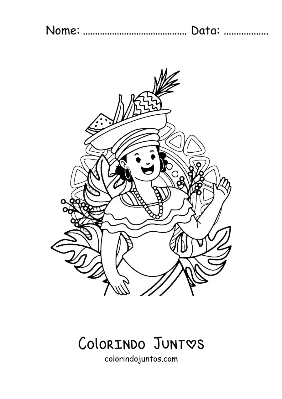Desenho para colorir de mulher da cultura colombiana animada