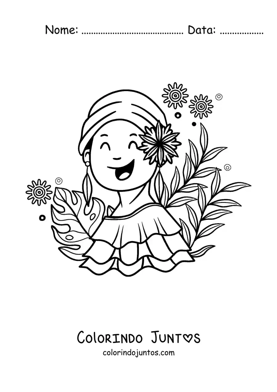 Desenho para colorir de menina colombiana com traje tradicional