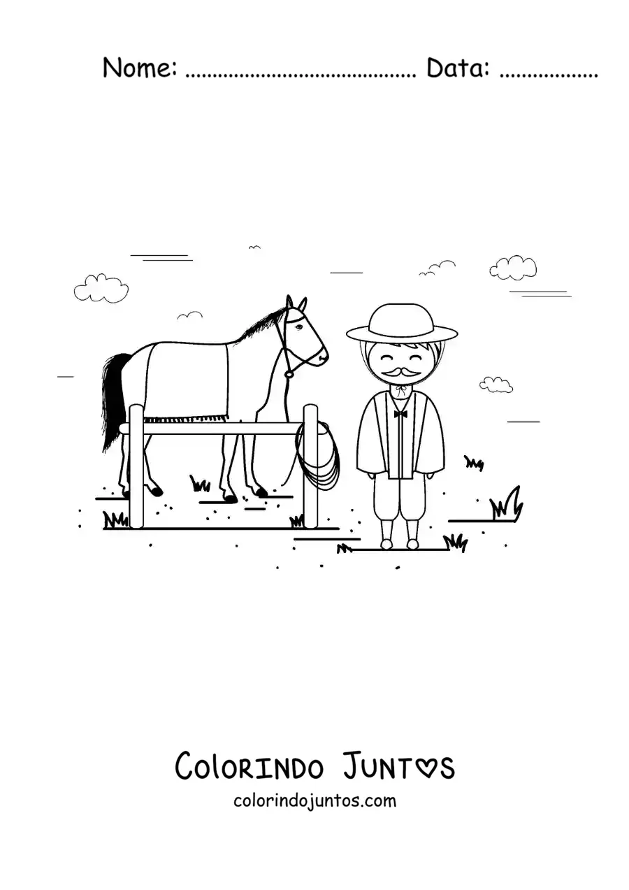 Desenho para colorir de gaucho argentino animado