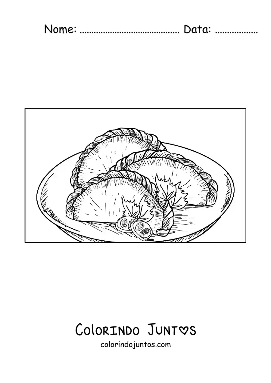 Desenho para colorir de empanadas tradicionais da cultura argentina