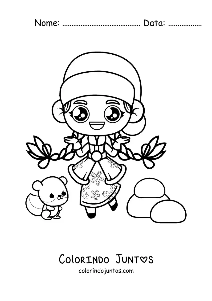 Desenho para colorir de menina russa kawaii animada
