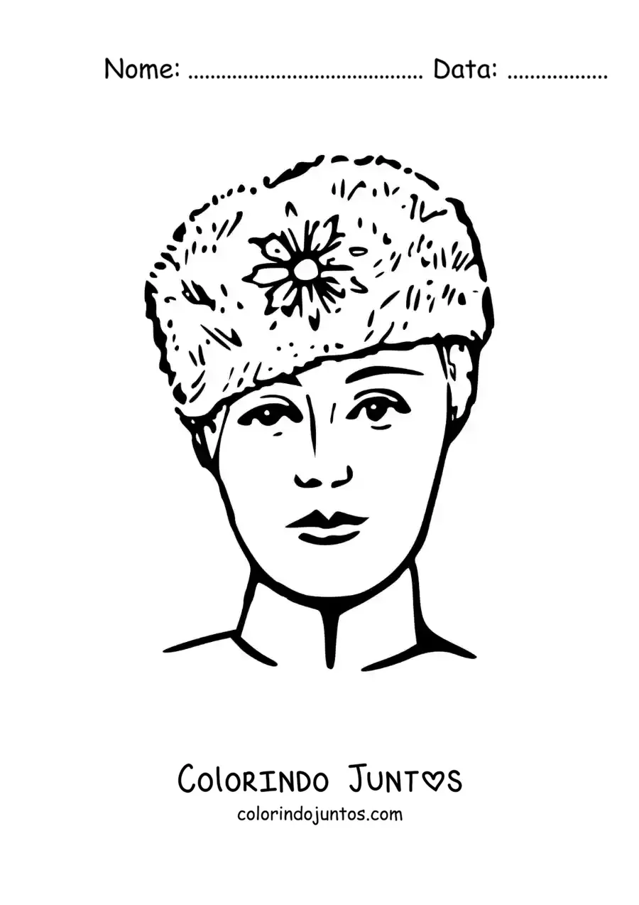 Desenho para colorir de rosto de mulher russa
