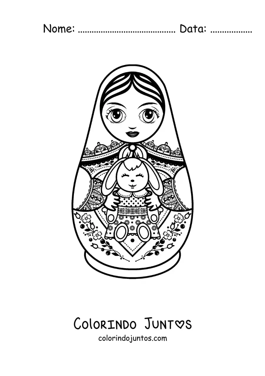 Desenho para colorir de matrioska russa animada