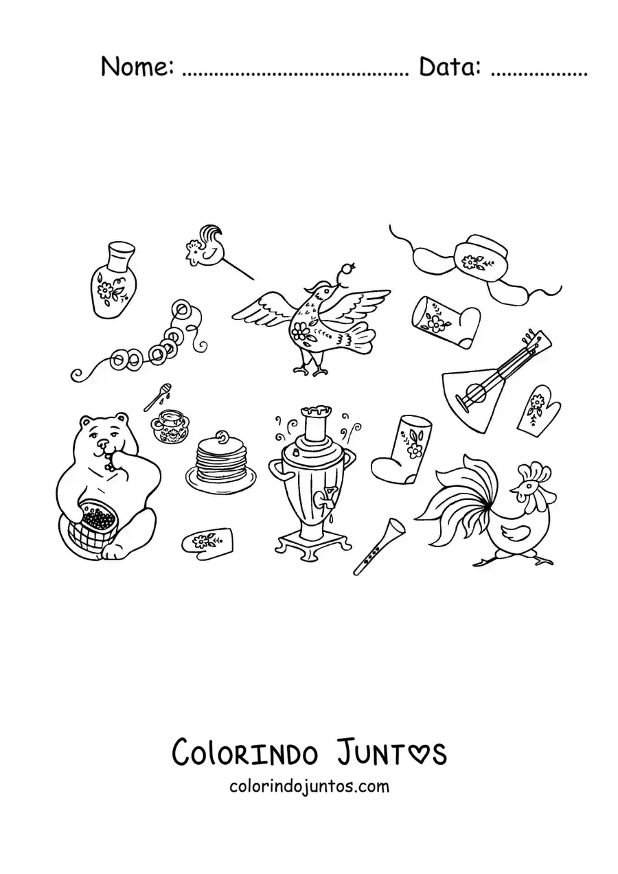 Desenho para colorir de elementos da cultura russa animados