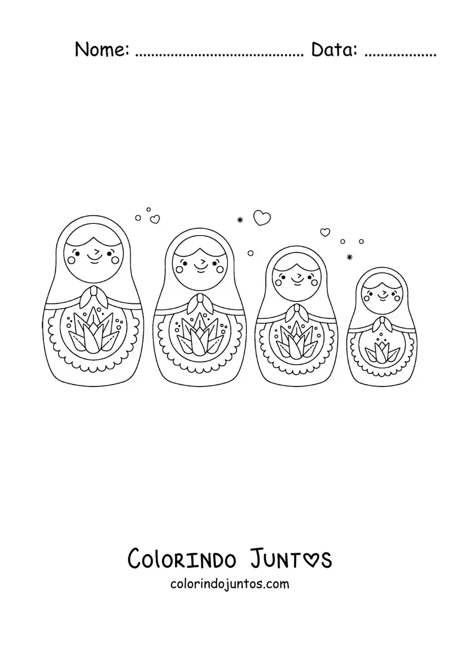 Desenho para colorir de bonecas russas animadas