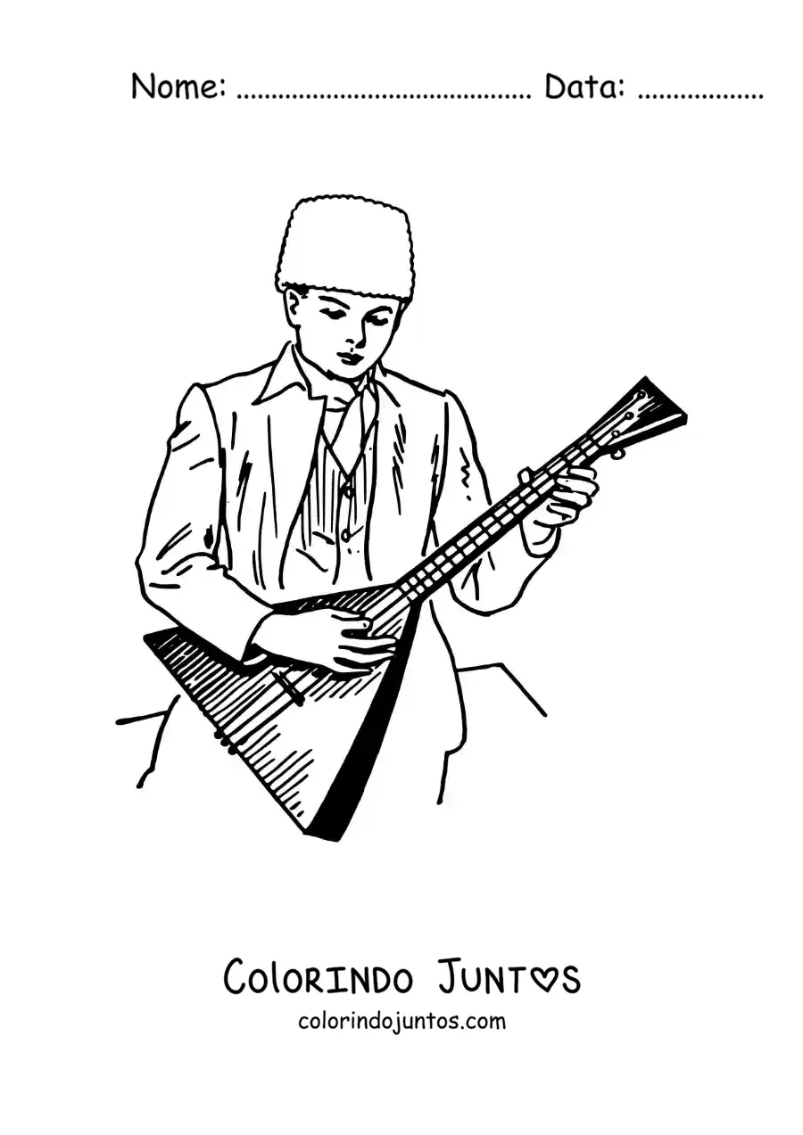 Desenho para colorir de homem russo animado tocando a balalaica