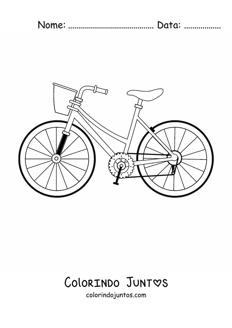Desenho para colorir de uma bicicleta com cesta