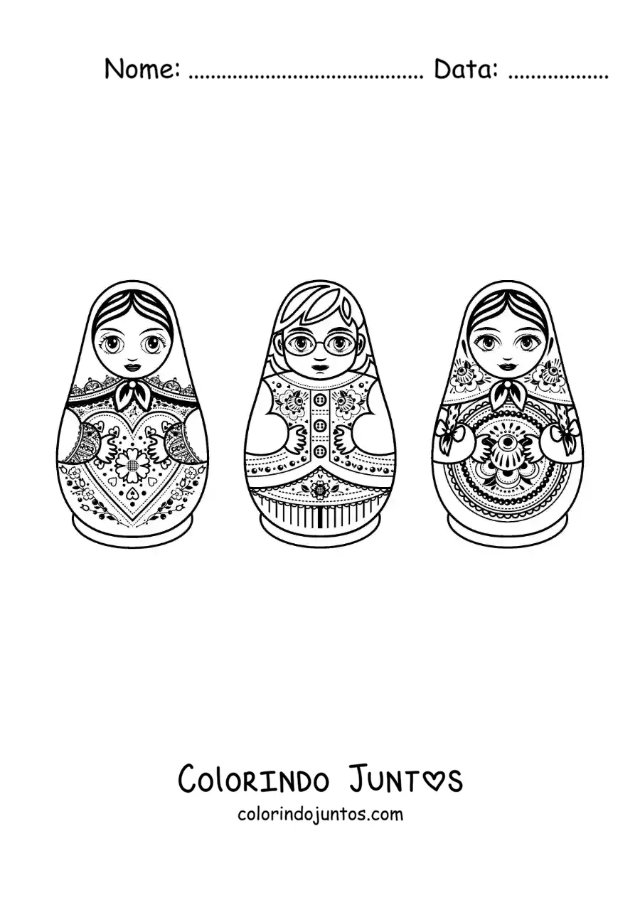 Desenho para colorir de matrioskas russas