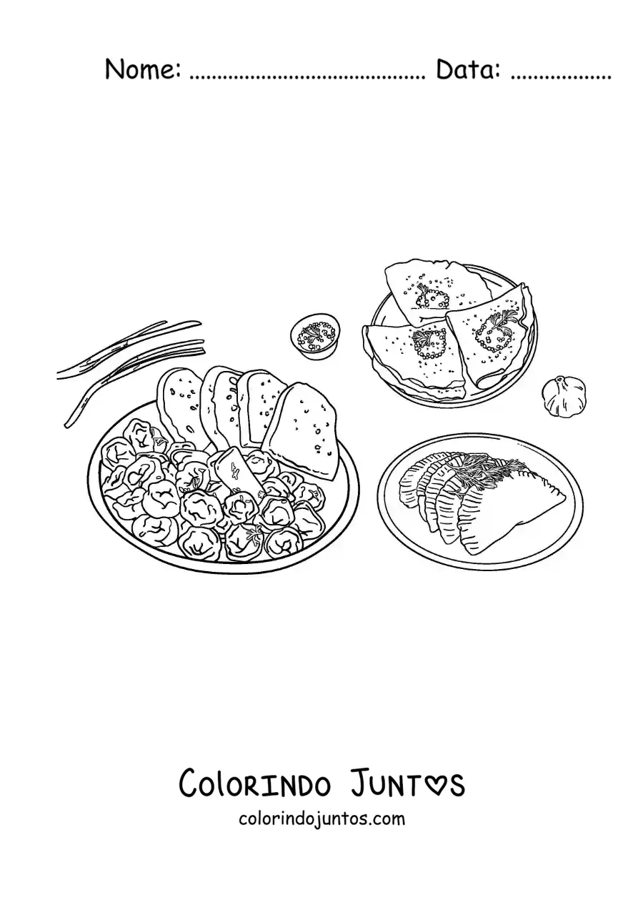 Desenho para colorir de pratos tradicionais da Russia