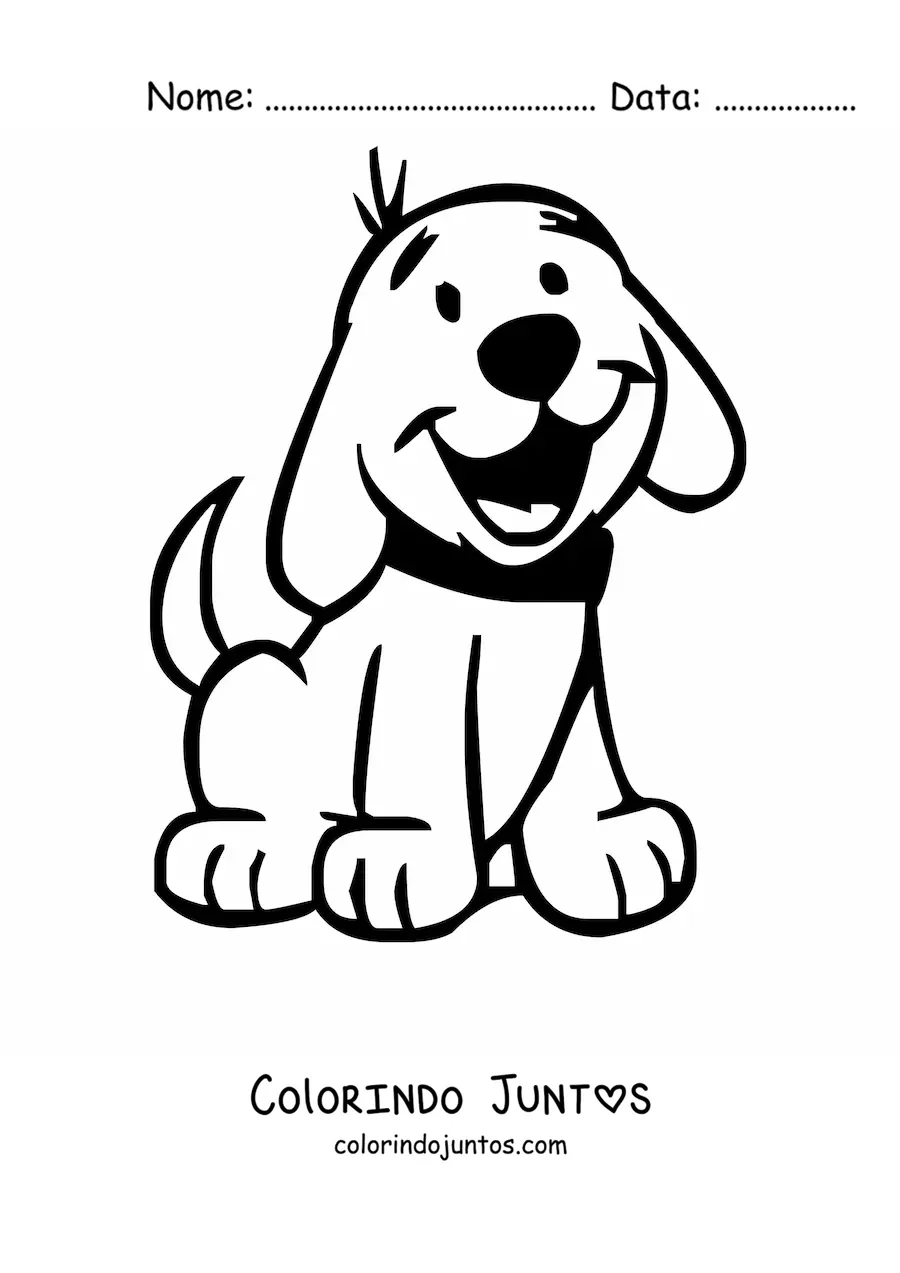 Desenho para colorir de um cachorro animado feliz sentado