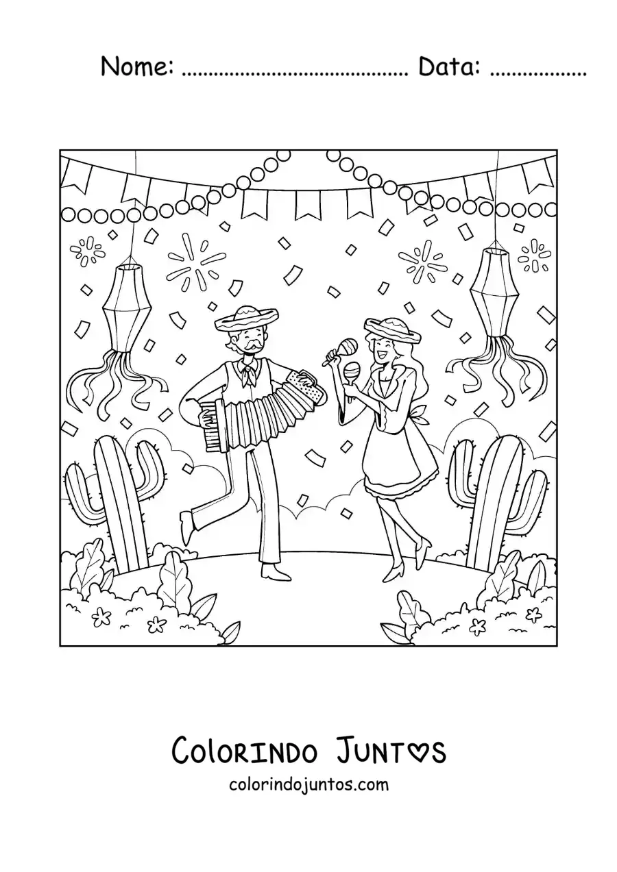 Desenho para colorir de festas juninas do Brasil