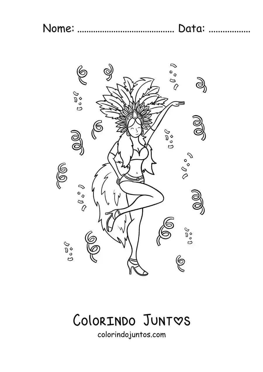 Desenho para colorir de dancarina do carnaval do Brasil