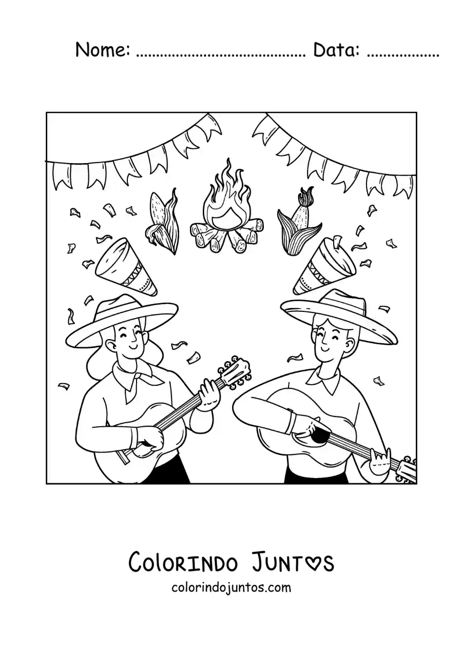 Desenho para colorir de celebracao das festas juninas do Brasil