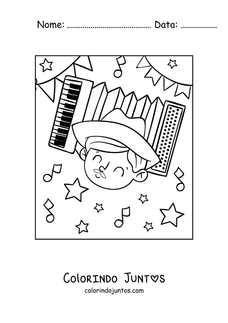 Desenho para colorir de menino do Brasil celebrando as festas juninas