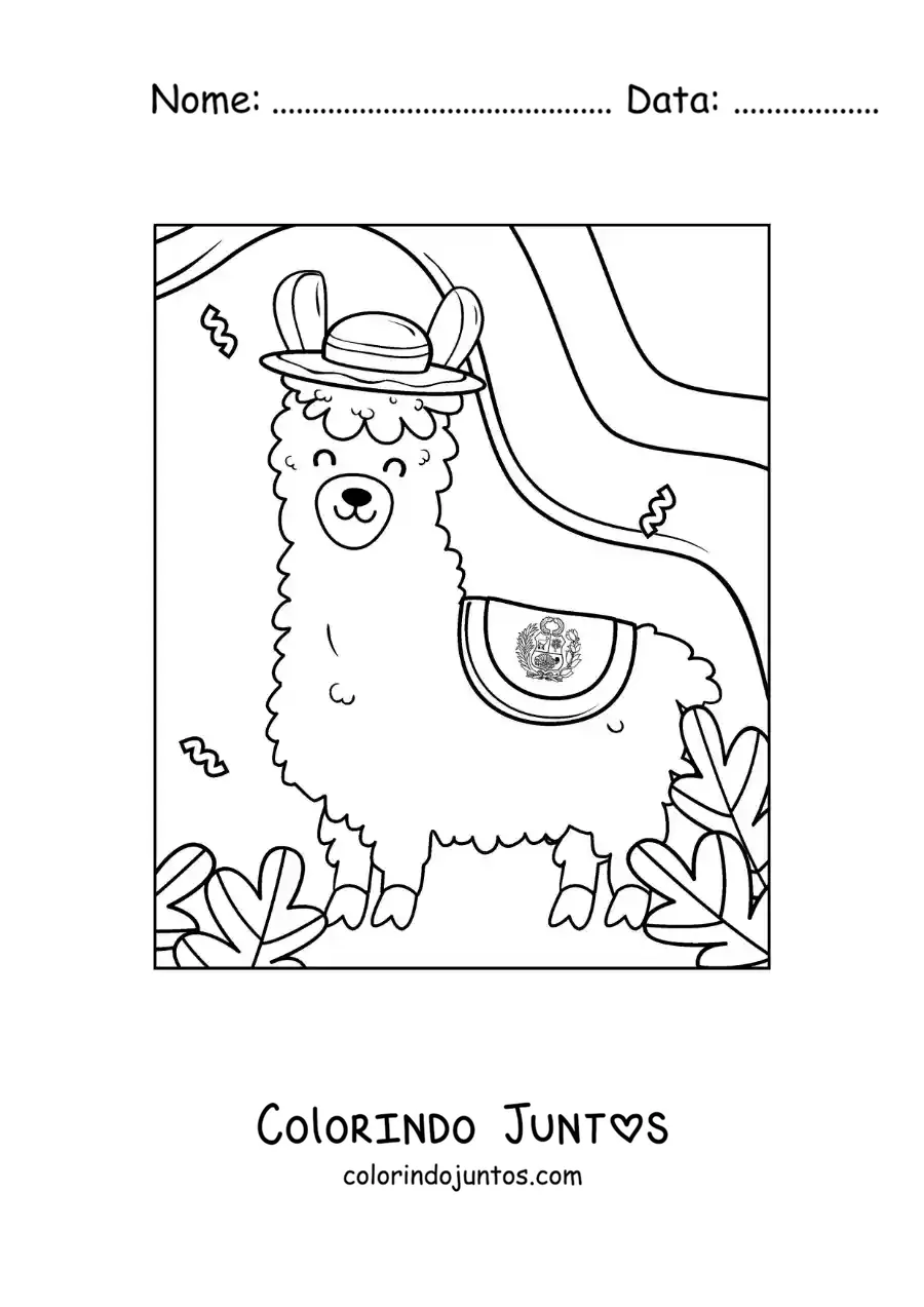 Desenho para colorir de alpaca peruana animada
