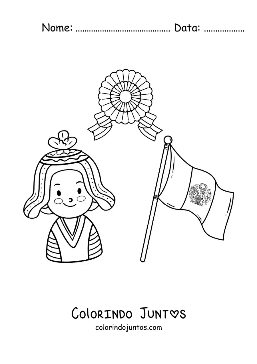 Desenho para colorir de menino com a bandeira do Peru