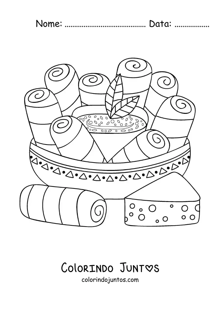 Desenho para colorir de tequenos venezuelanos tradicionais