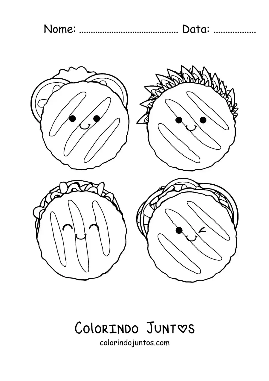 Desenho para colorir de arepas venezuelanas animadas