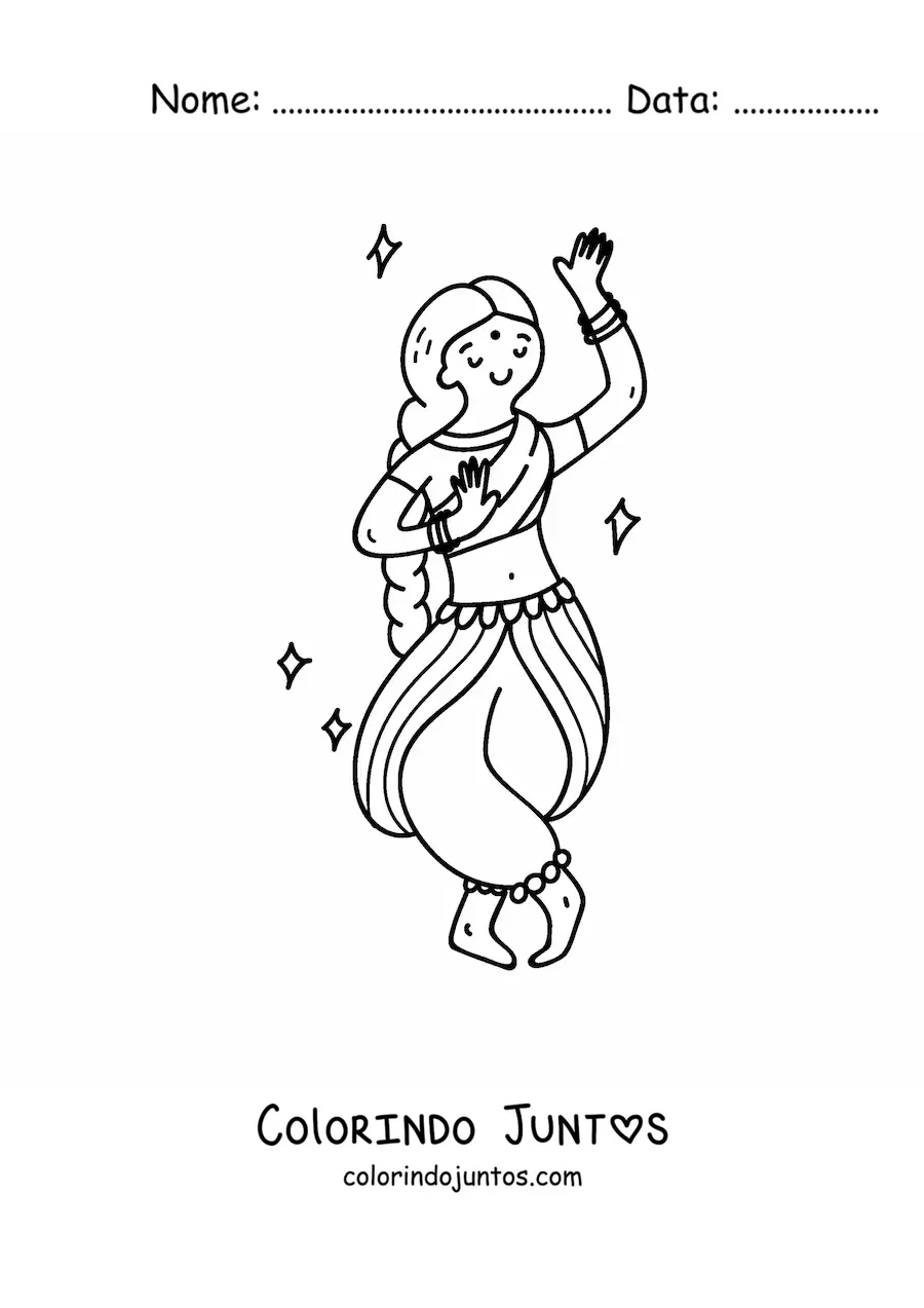 Desenho para colorir de mulher indiana dancando