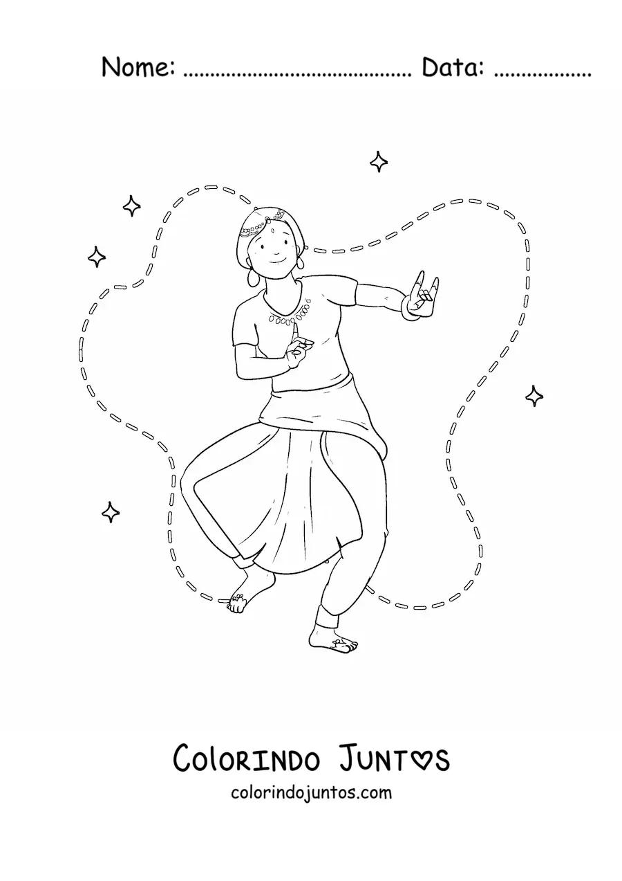 Desenho para colorir de menina indiana dancando
