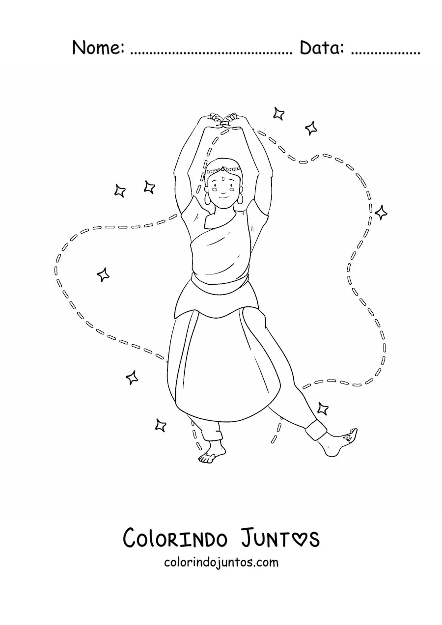 Desenho para colorir de danca da cultura indiana