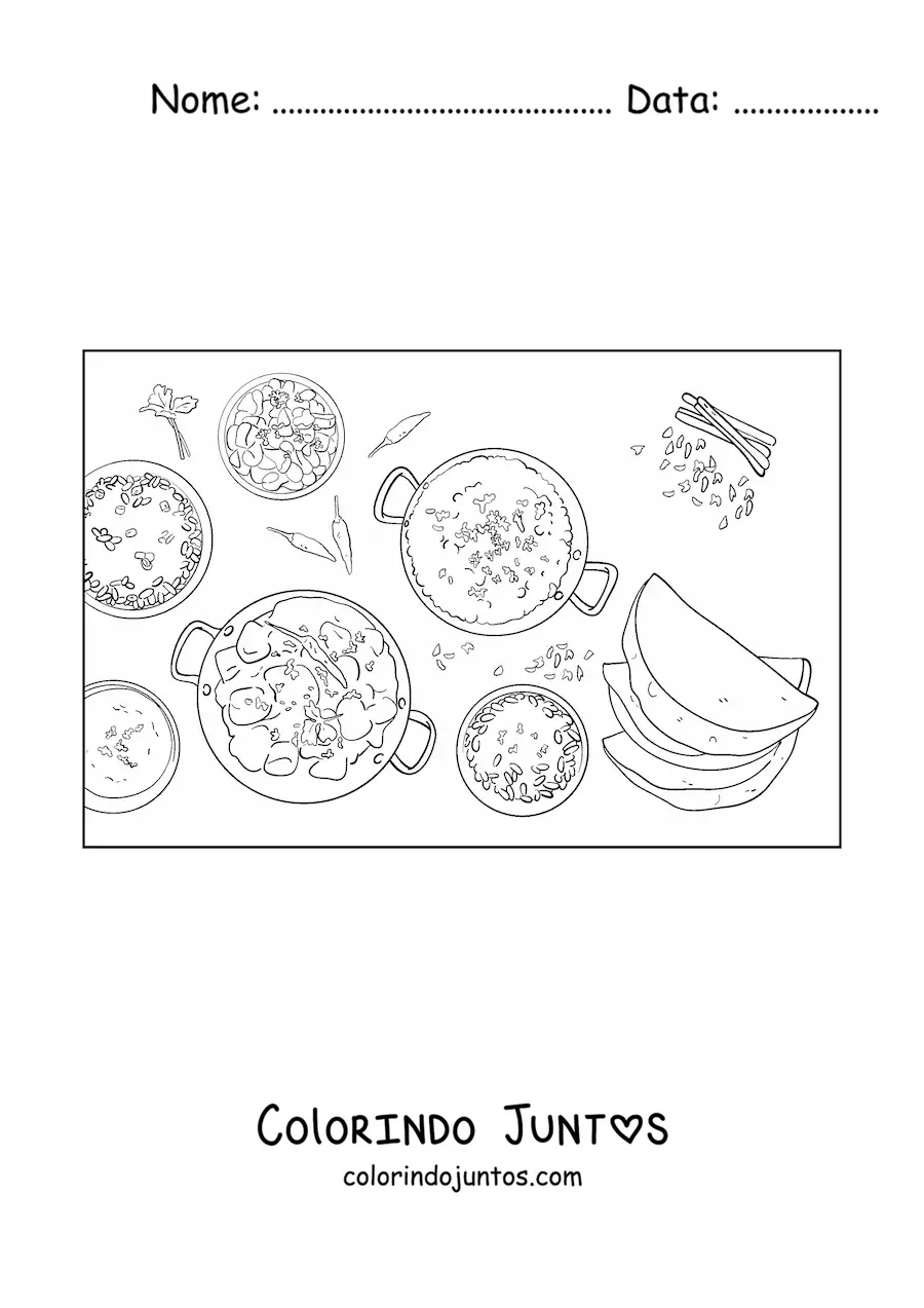 Desenho para colorir de comida tradicional da cultura da India