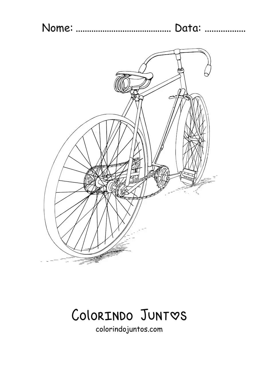 Desenho para colorir de uma bicicleta vista por tras