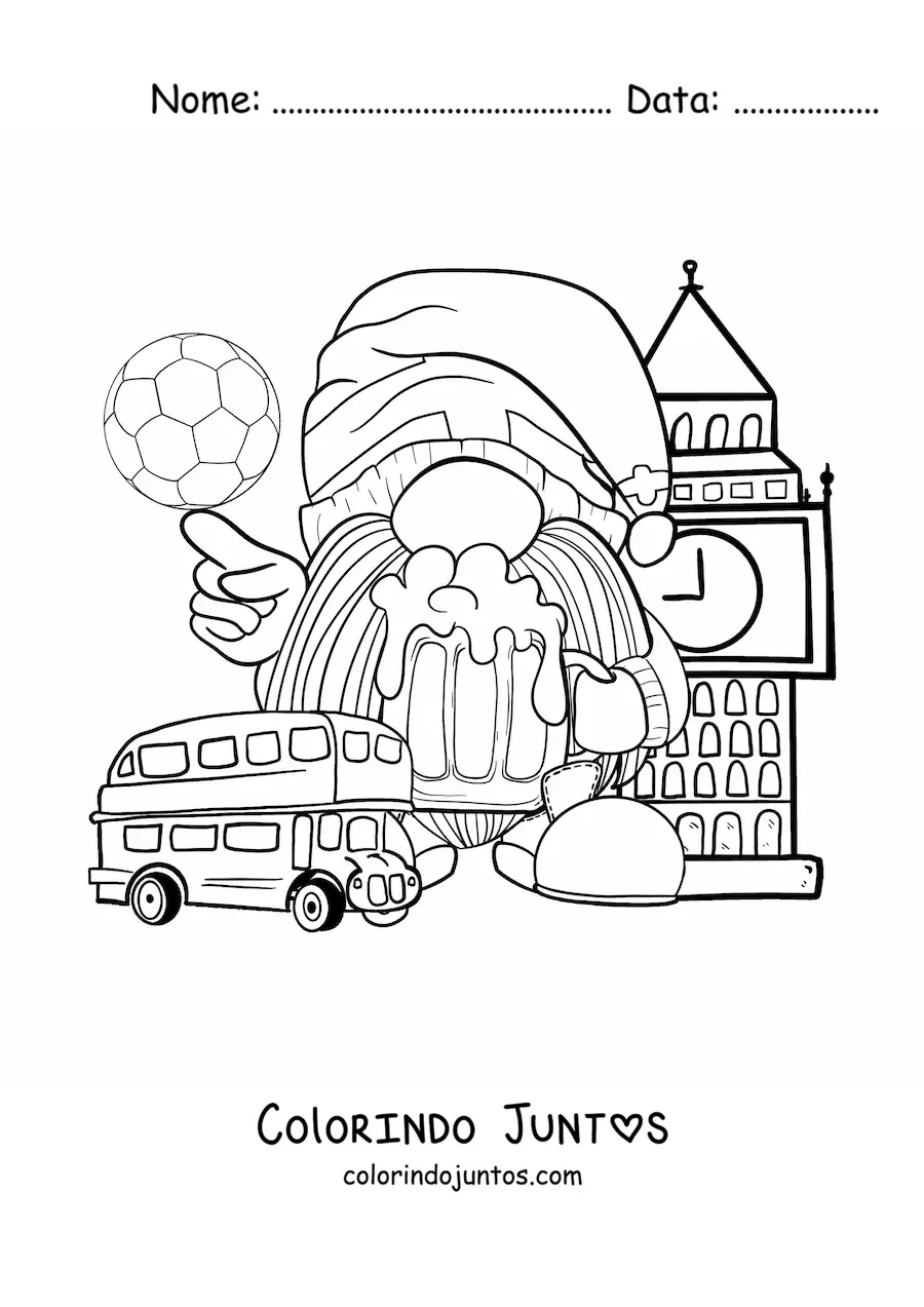 Desenho para colorir de gnomo animado turista em Londres