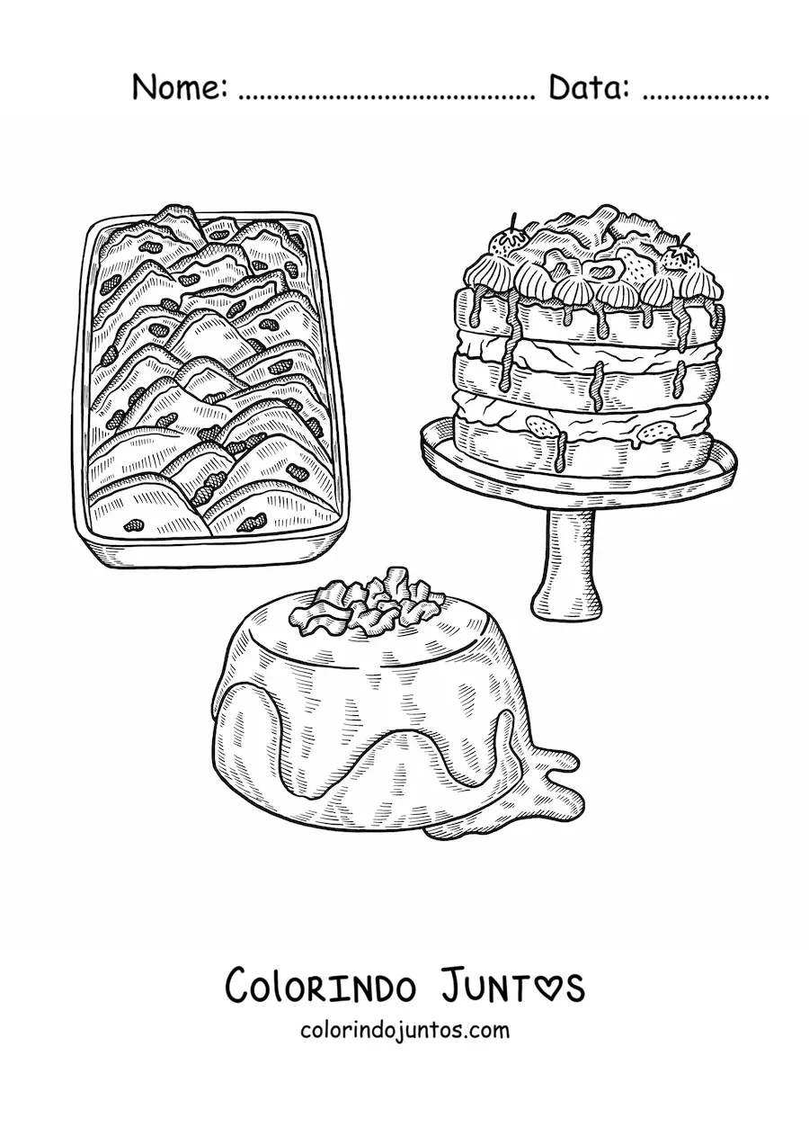 Desenho para colorir de sobremesas tradicionais da cultura inglesa