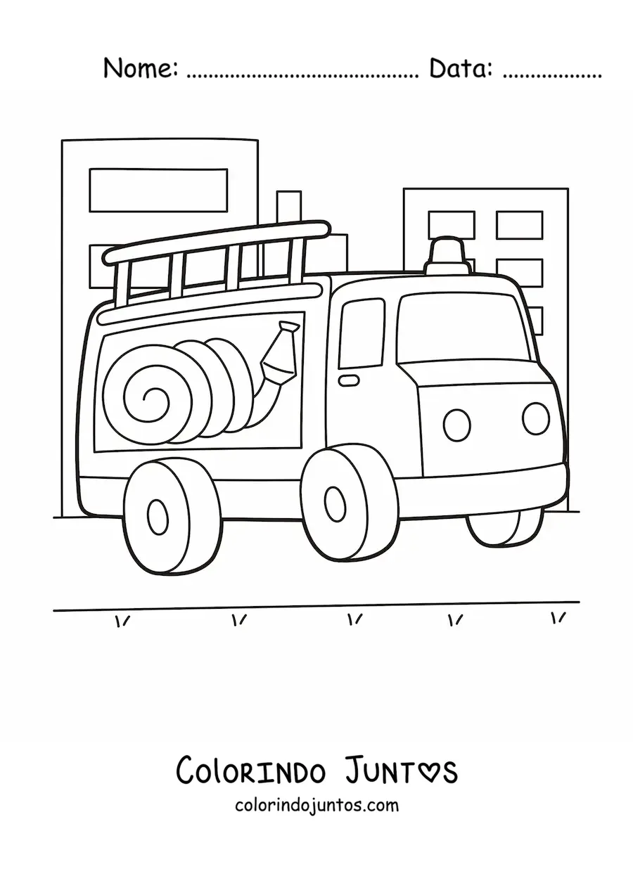 Desenho para colorir de um caminhao de bombeiros em estilo desenho animado