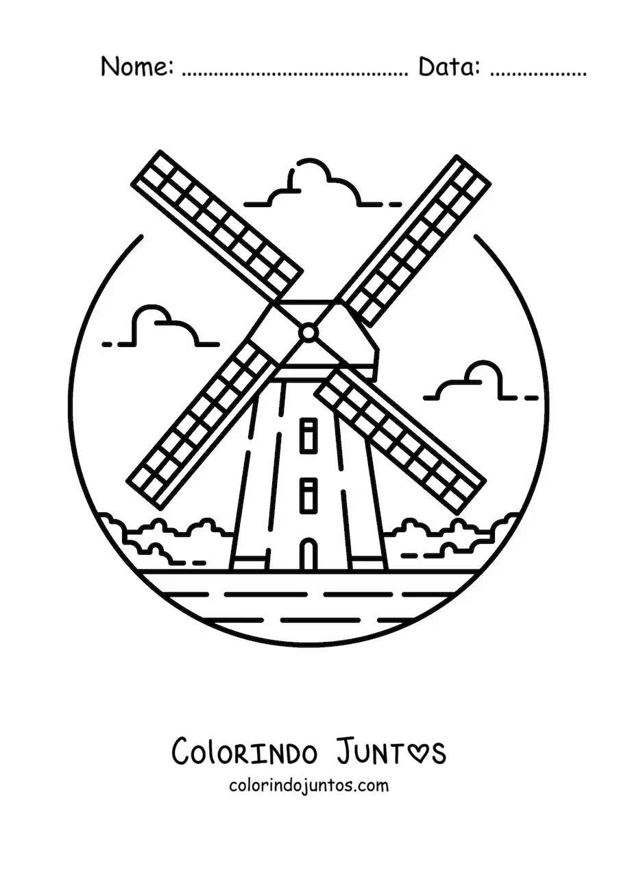 Desenho para colorir de moinho holandes