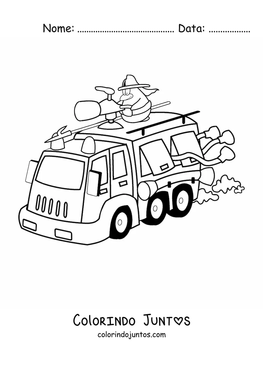 Desenho para colorir de um pinguim bombeiro animado