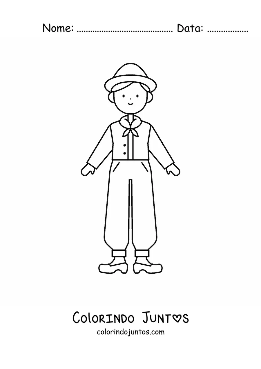 Desenho para colorir de menino holandes com traje tradicional