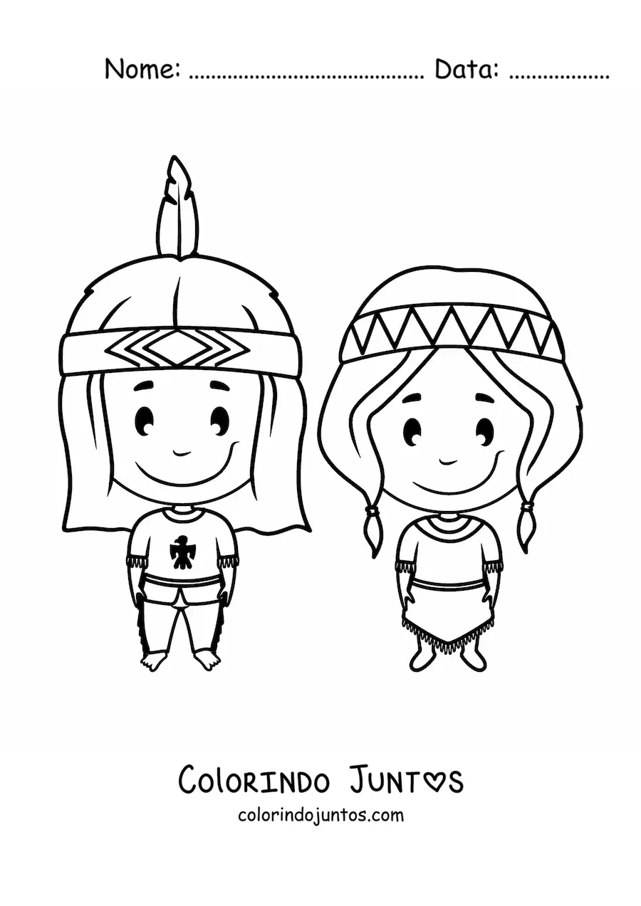 Desenho para colorir de criancas indigenas americanas