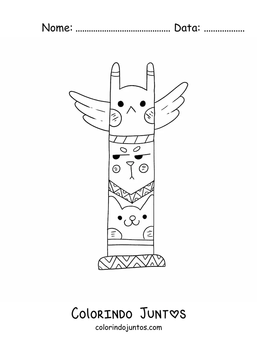 Desenho para colorir de totem indigena americano animado kawaii