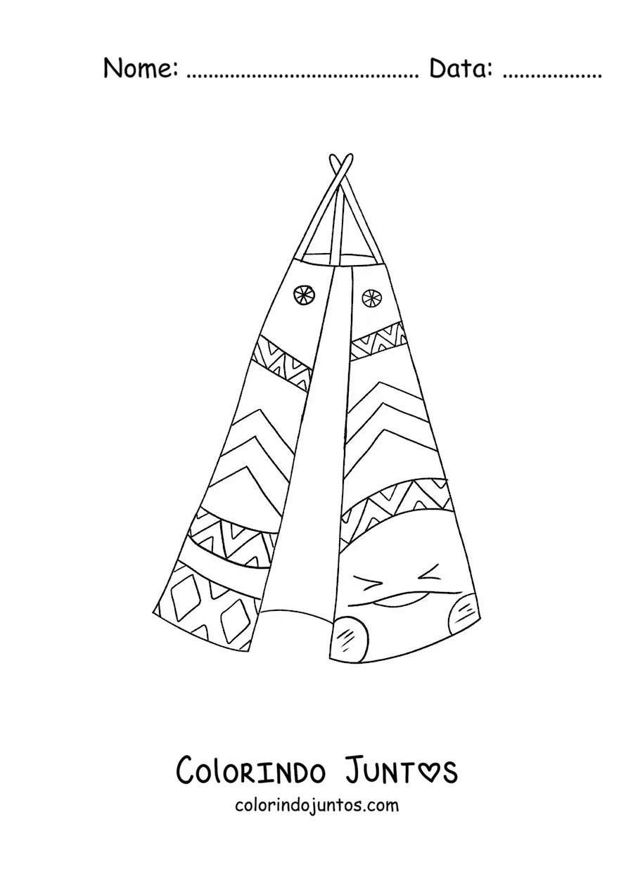 Desenho para colorir de tipi indigena americano animado kawaii