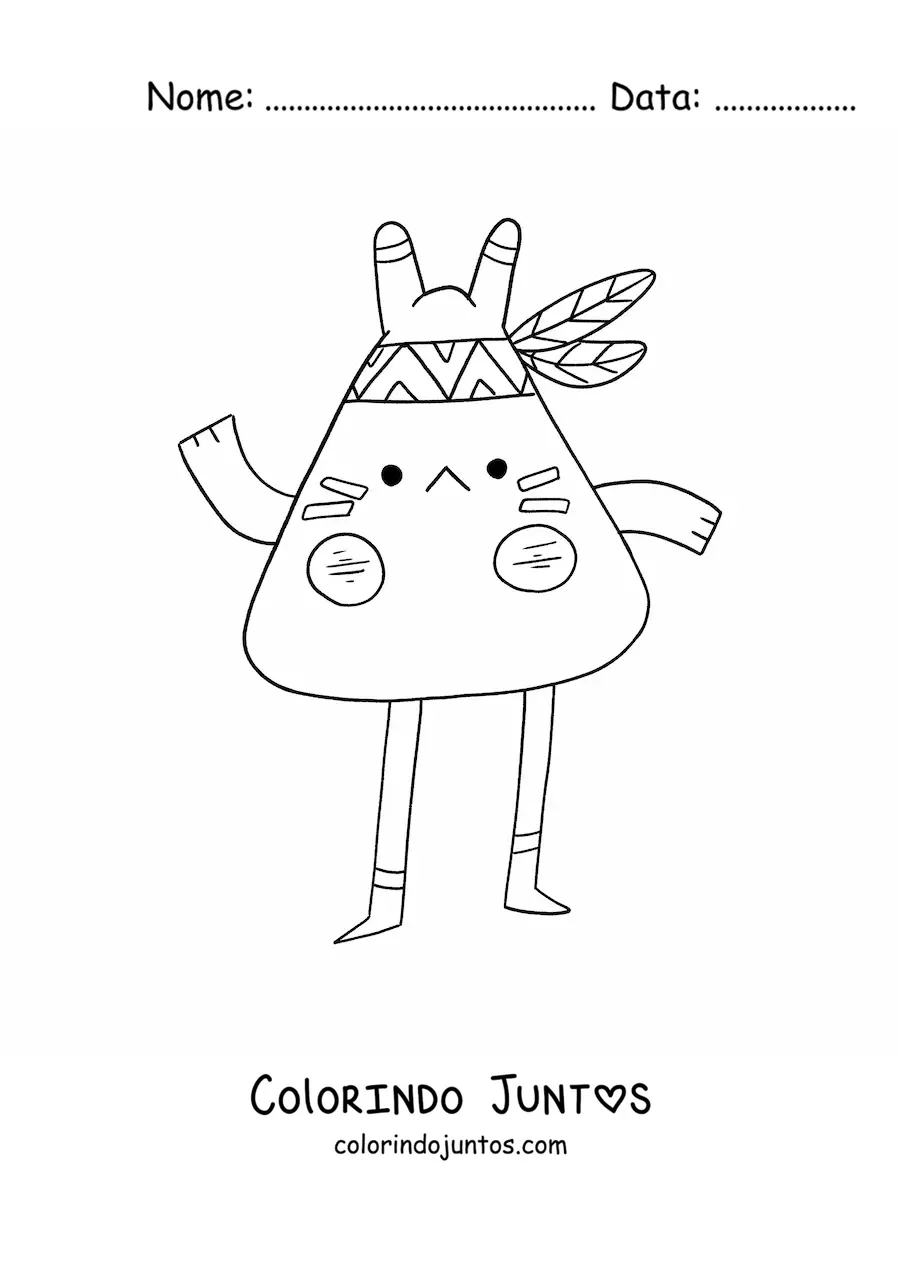 Desenho para colorir de indigena americano animado kawaii