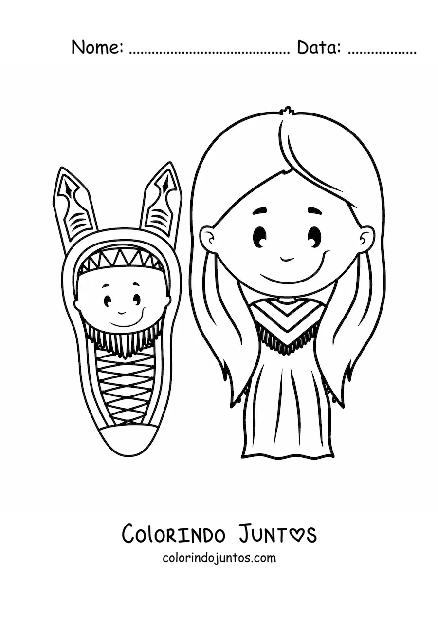 Desenho para colorir de familia de tribo indigena americana