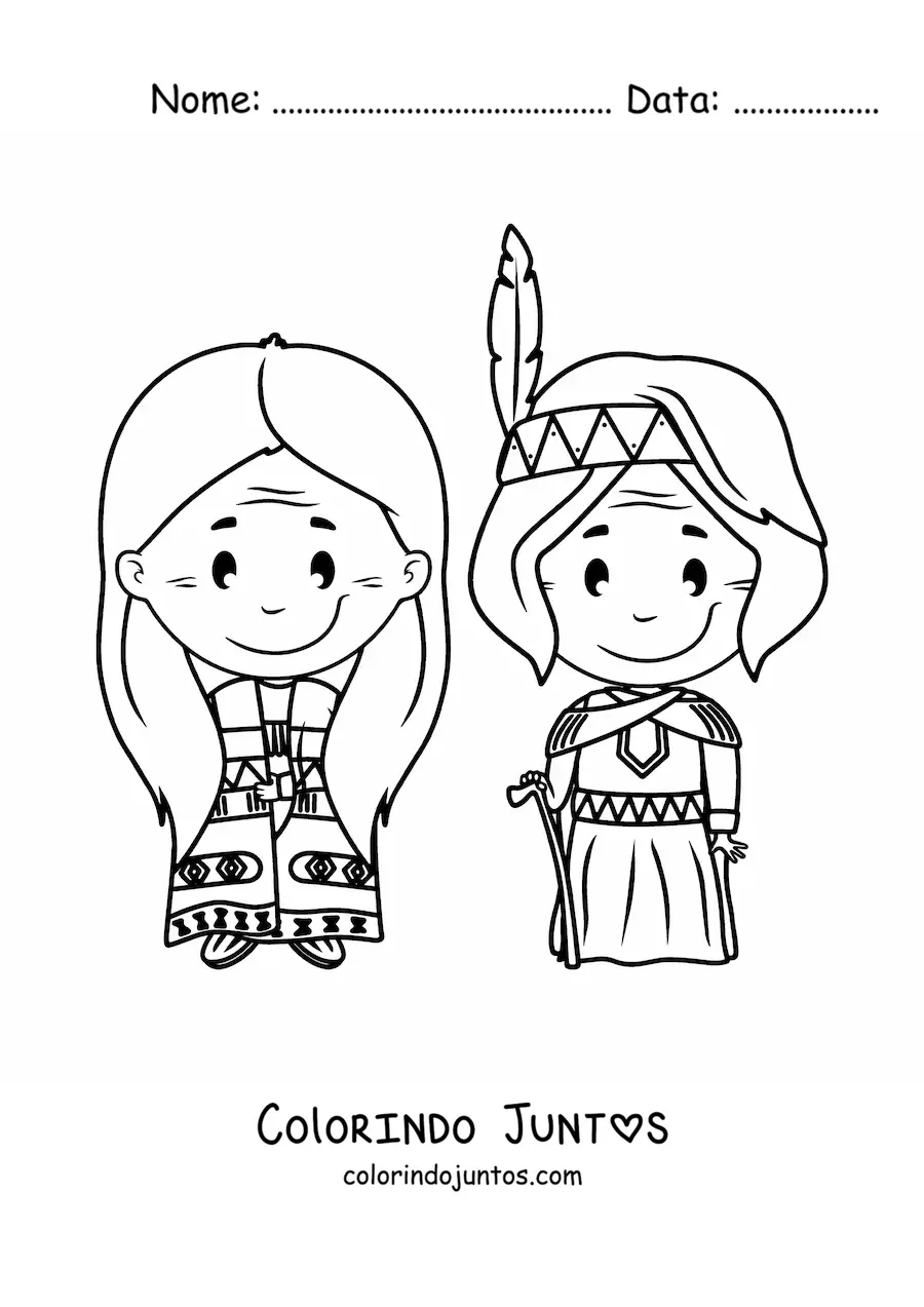 Desenho para colorir de indigenas nativos americanos animados