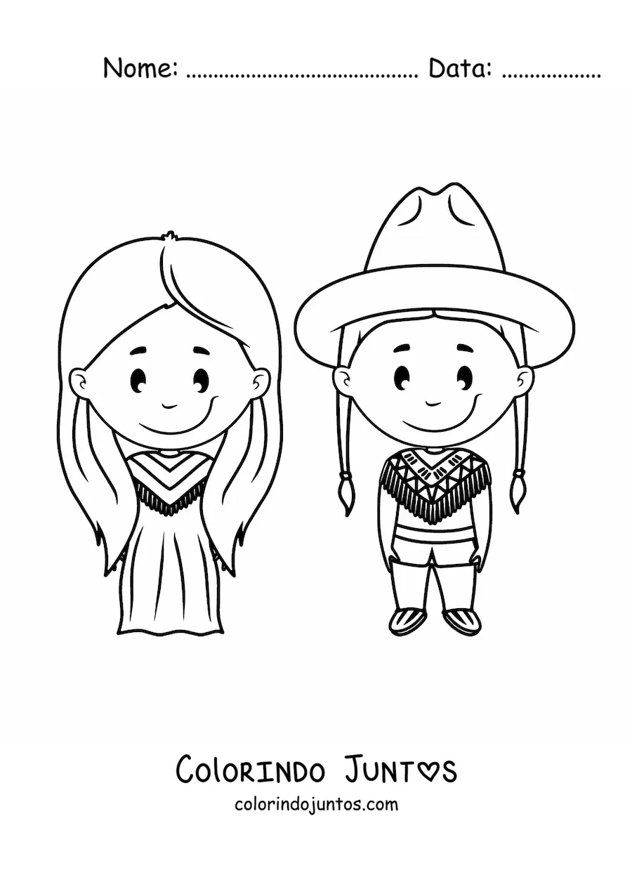 Desenho para colorir de vaqueiro e indigena americano animados