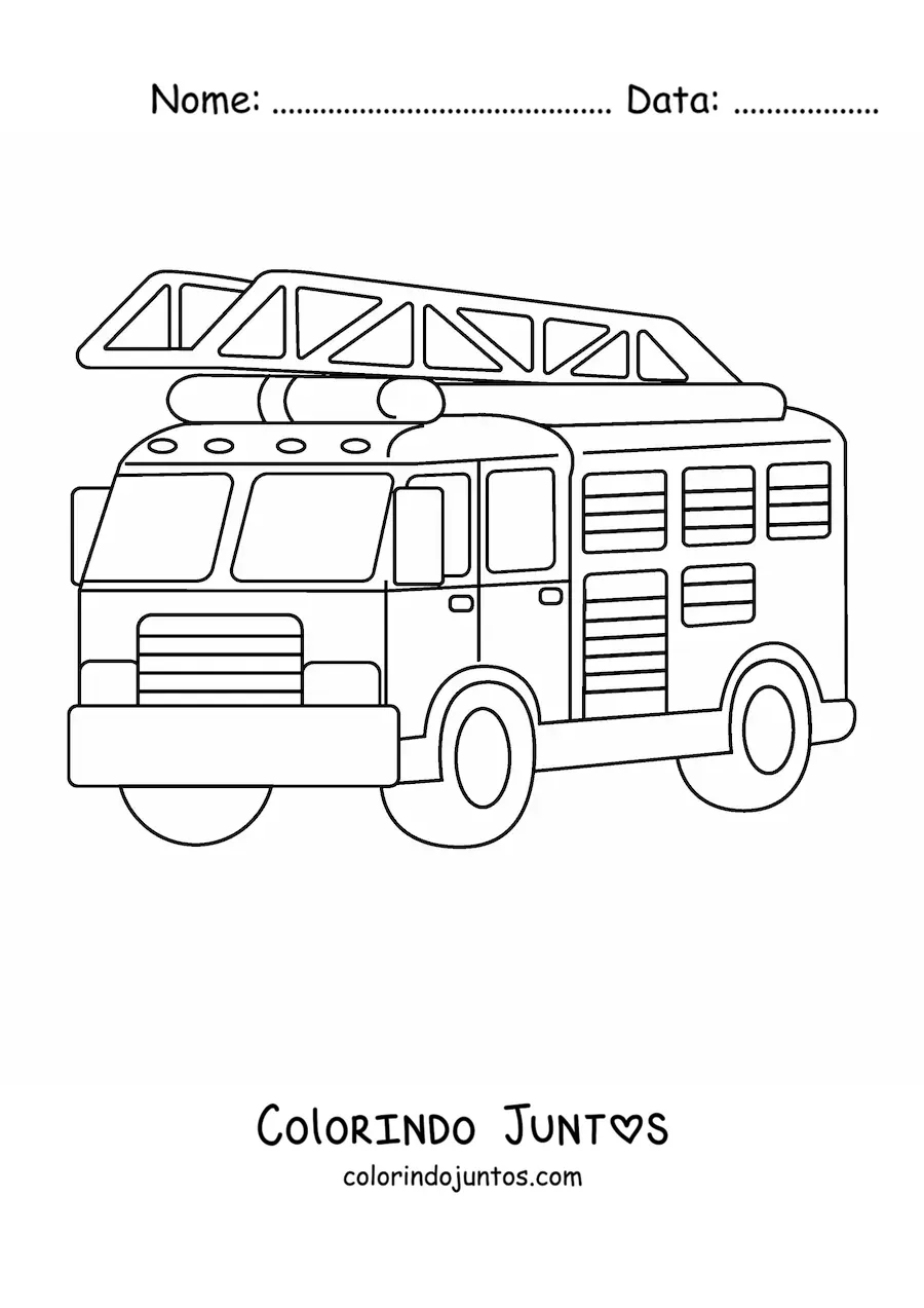 Desenho para colorir de um caminhao de bombeiros estacionado